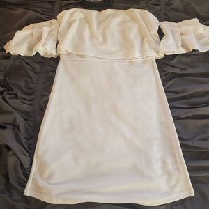 PLT White Ruffle Sleeve Bodycon Dress